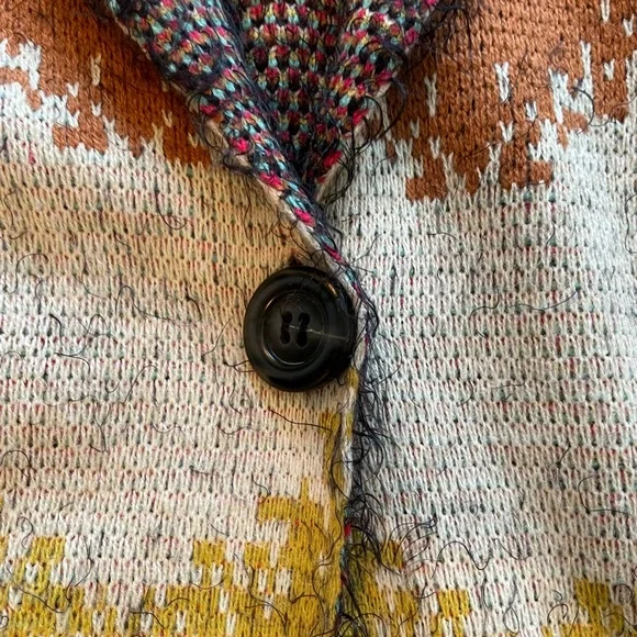 MaxSport Aztec Open Front Cardigan Hood Sweater Western Tribal Ivory/Turquoise - Picture 5 of 12